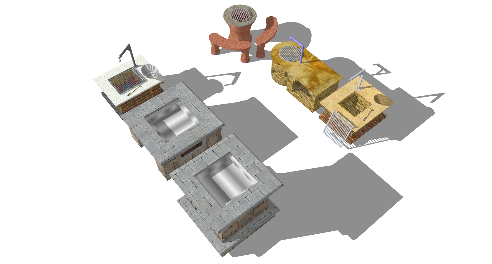 (6)现代庭院烧烤台摊架子sketchup草图模型下载