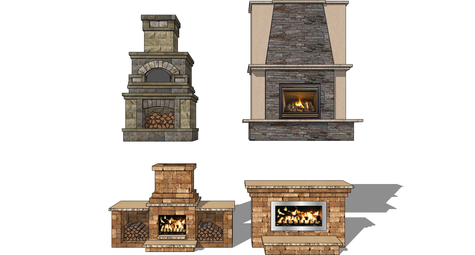 (4)a欧式美式壁炉劈柴柴火sketchup草图模型下载