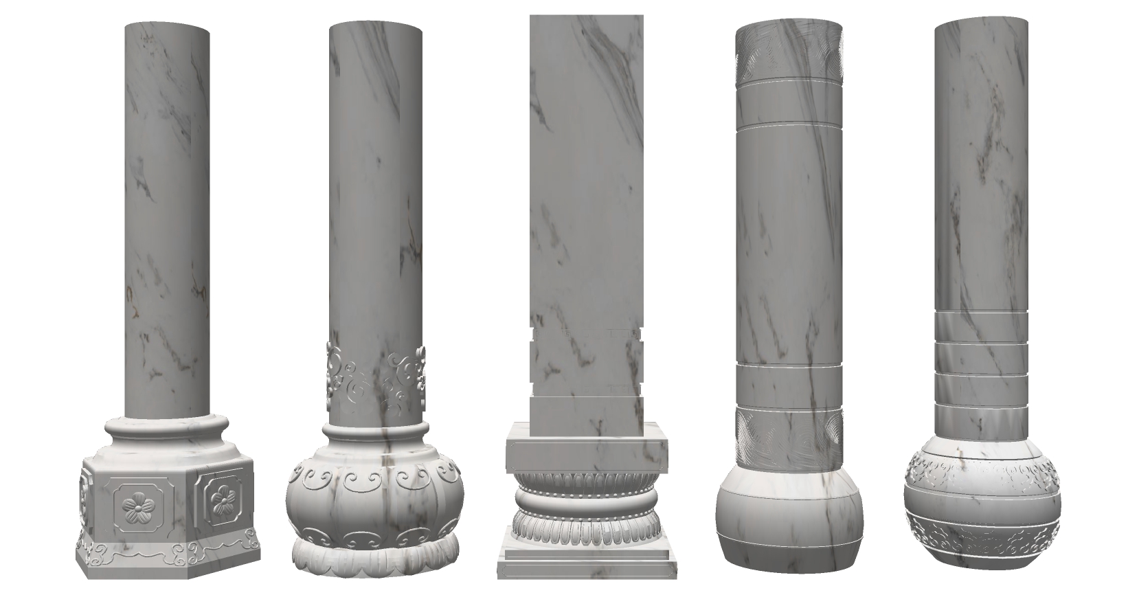 02中式古典云纹石材雕花柱子柱头柱基sketchup草图模型下载(1)