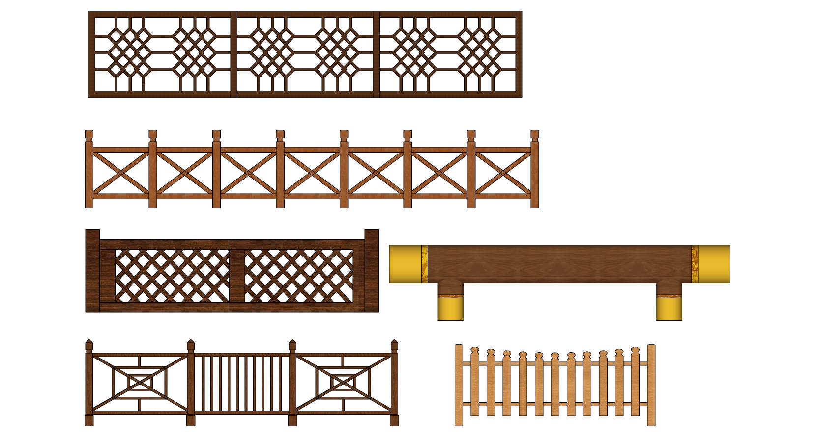 (60)民宿乡村木栅栏栏杆围墙院墙栏杆扶手sketchup草图模型下载