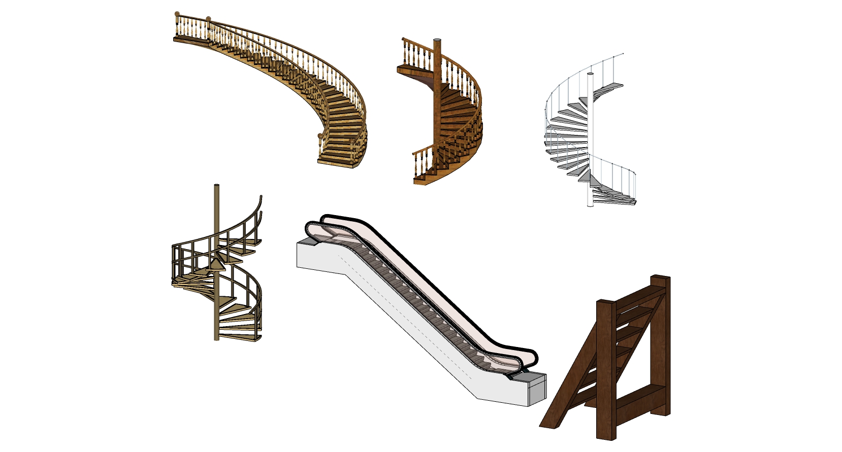 (50)欧式美式中式实木旋转楼梯商场滚梯电梯sketchup草图模型下载(1)