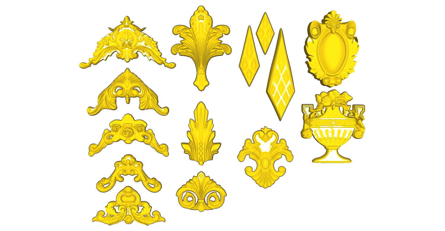 欧式法式雕花石膏雕花花纹构件SketchUp草图模型下载 (2)
