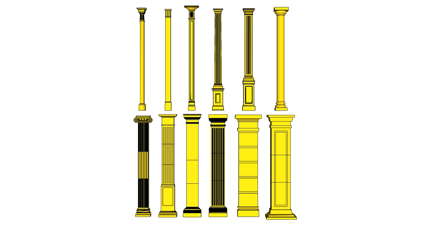 欧式法式罗马柱柱子楼梯栏杆柱子 壁柱SketchUp草图模型下载