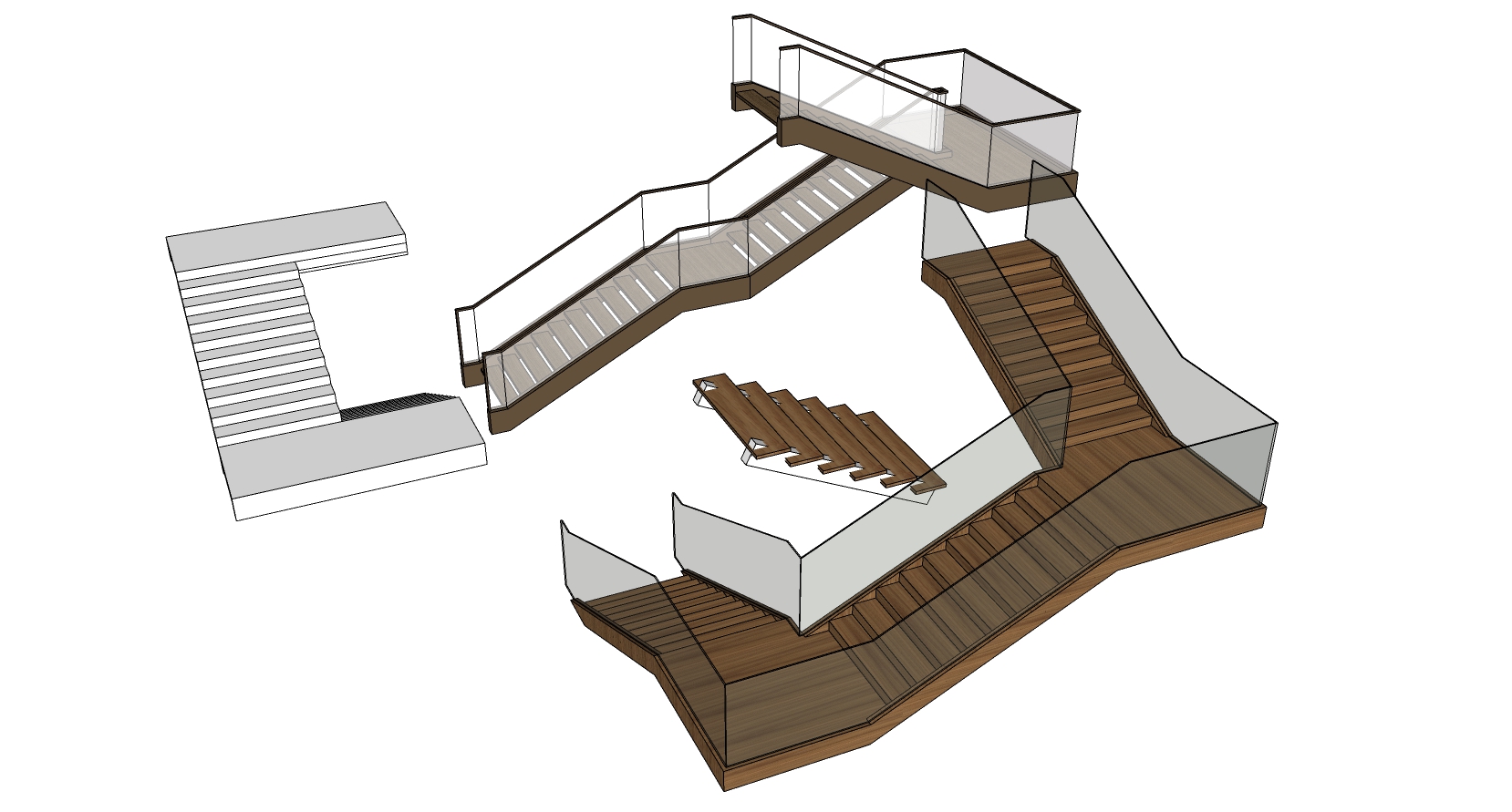 (21)现代简约楼梯 实木楼梯透明玻璃扶手螺旋楼梯sketchup草图模型下载