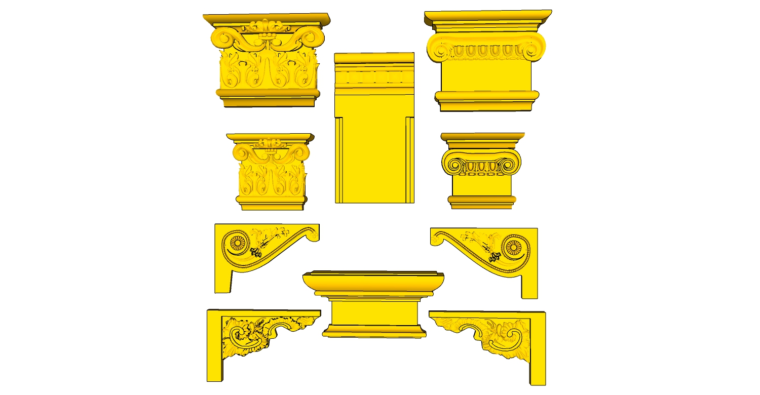 欧式法式雕花石膏雕花花纹构件SketchUp草图模型下载  (1)(1)