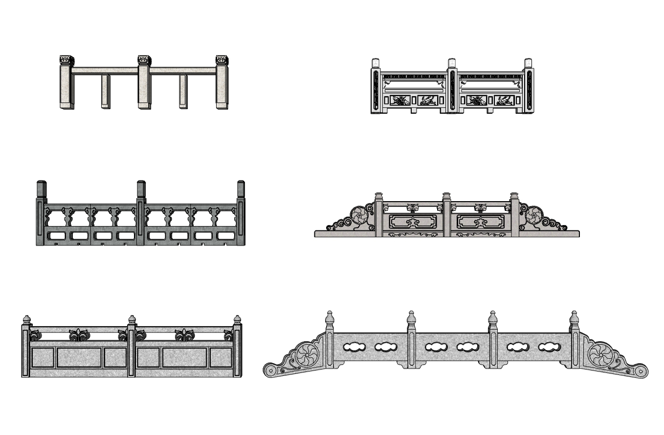 (66)中式汉白玉石桥护栏栏杆玉石栏杆sketchup草图模型下载