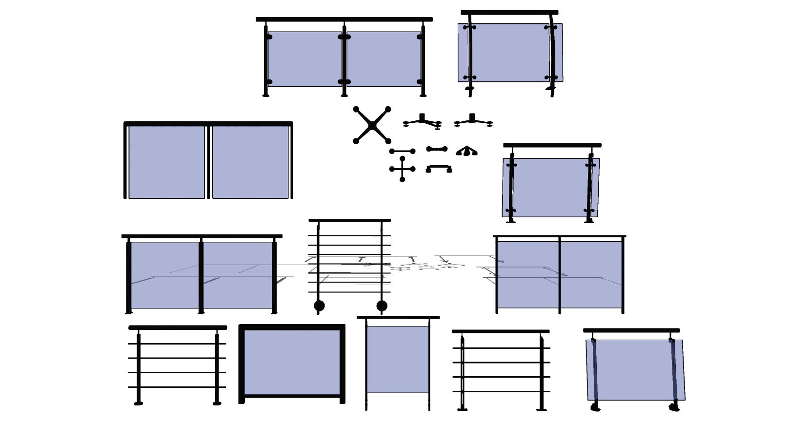 (63)现代玻璃铁艺栏杆扶手护栏蓝河扶手sketchup草图模型下载
