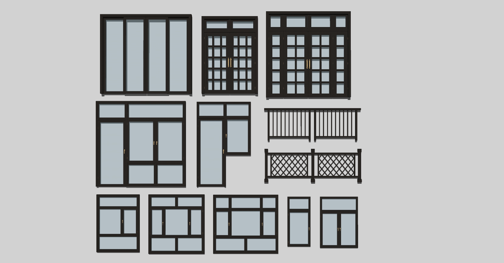 (50)现代建筑阳台窗户拉杆扶手门sketchup草图模型下载