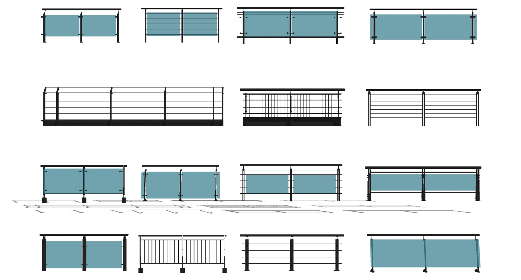 (62)现代玻璃铁艺栏杆扶手护栏蓝河扶手sketchup草图模型下载