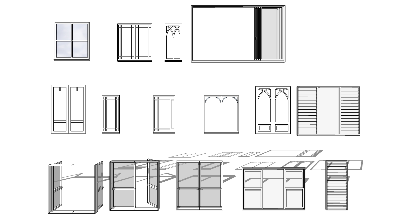 (46)现代建筑阳台铝合金门窗sketchup草图模型下载