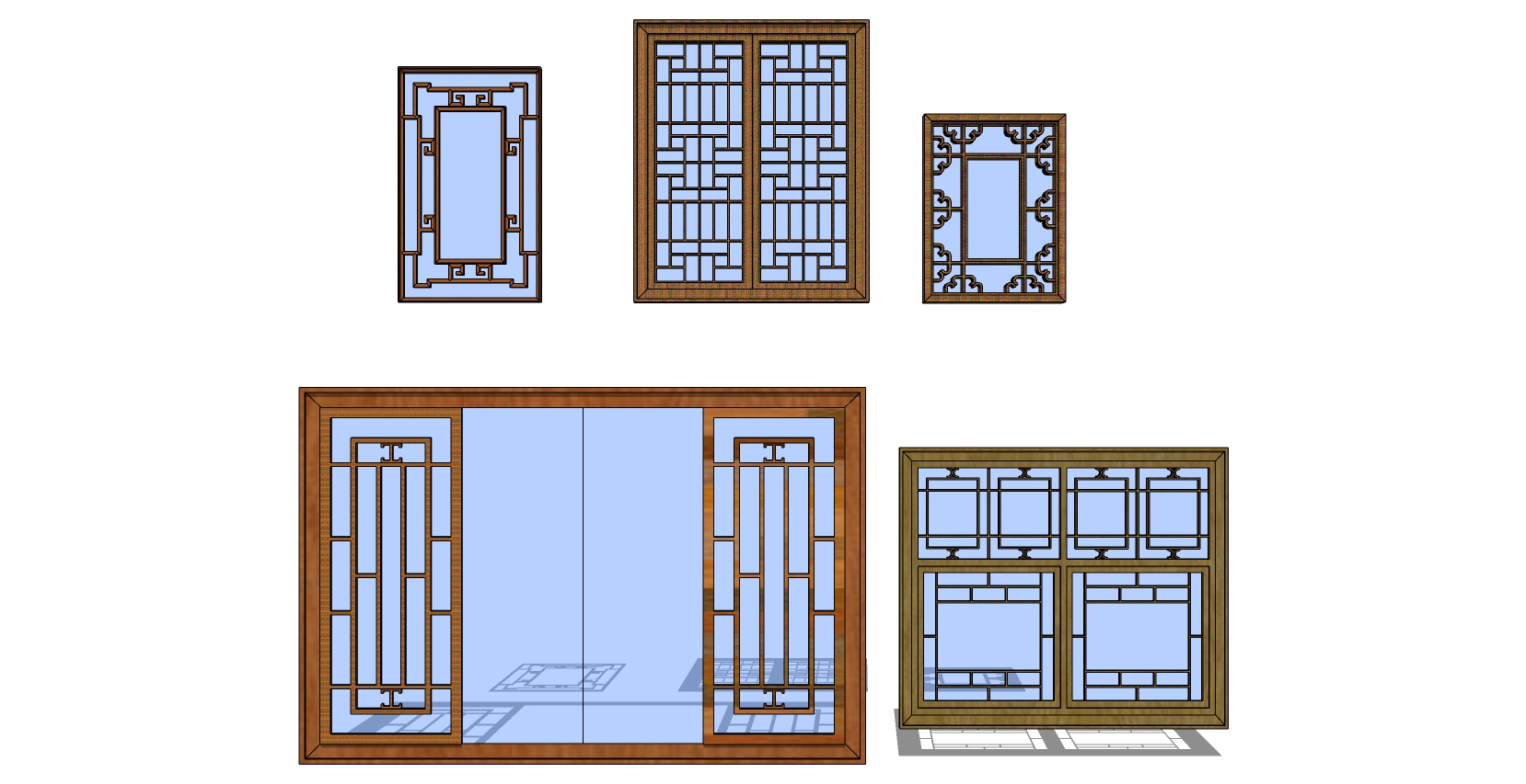 中式花格窗户花窗 SketchUp草图模型下载(1)