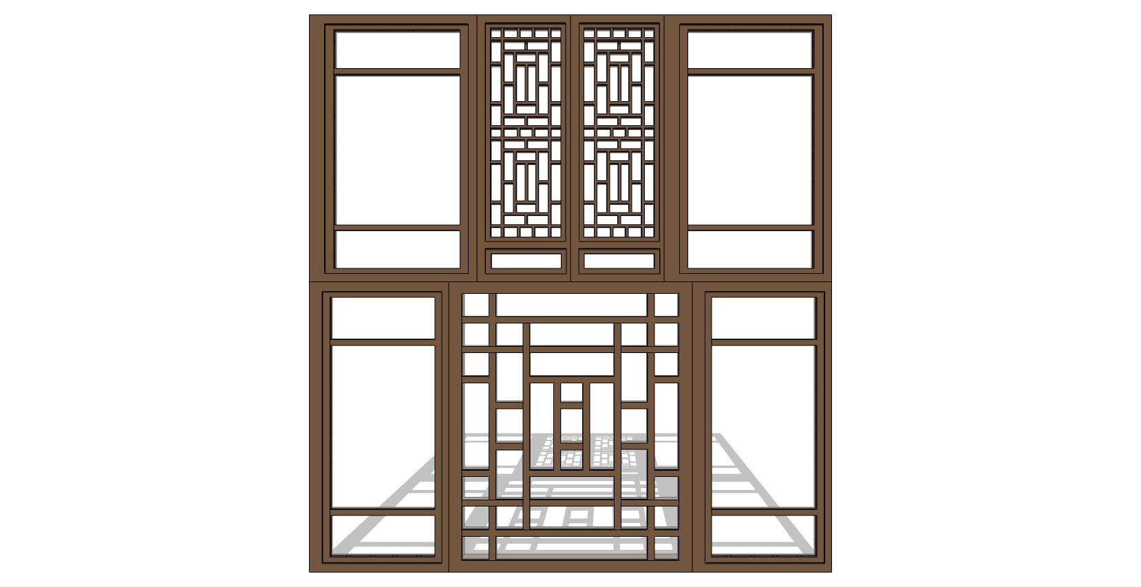 中式木花格景窗花窗窗户SketchUp草图模型下载