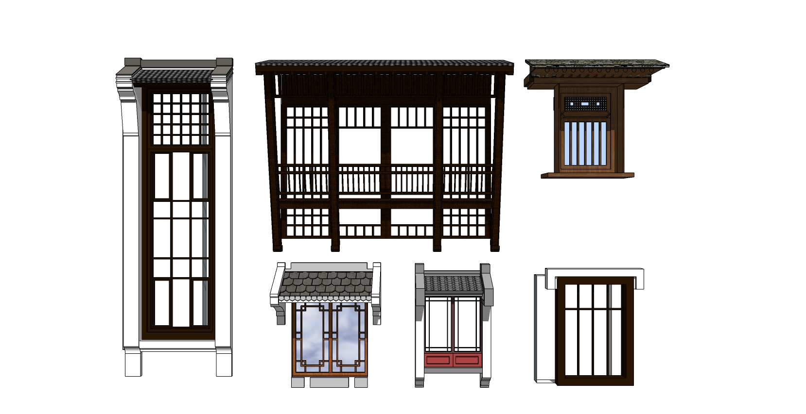 中式木花格景窗花窗窗户 SketchUp草图模型下载