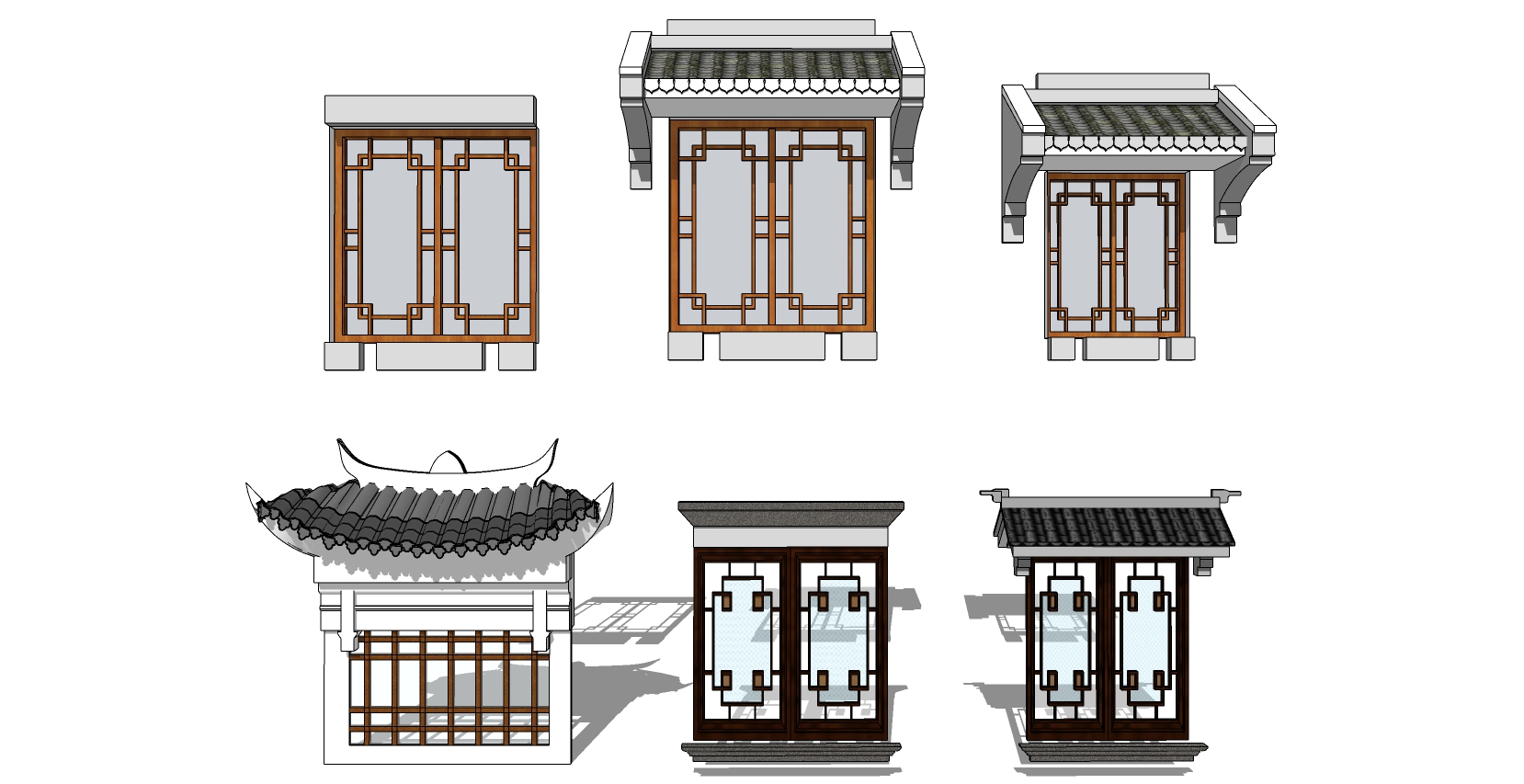 中式木花格景窗花窗窗户SketchUp草图模型下载(1)