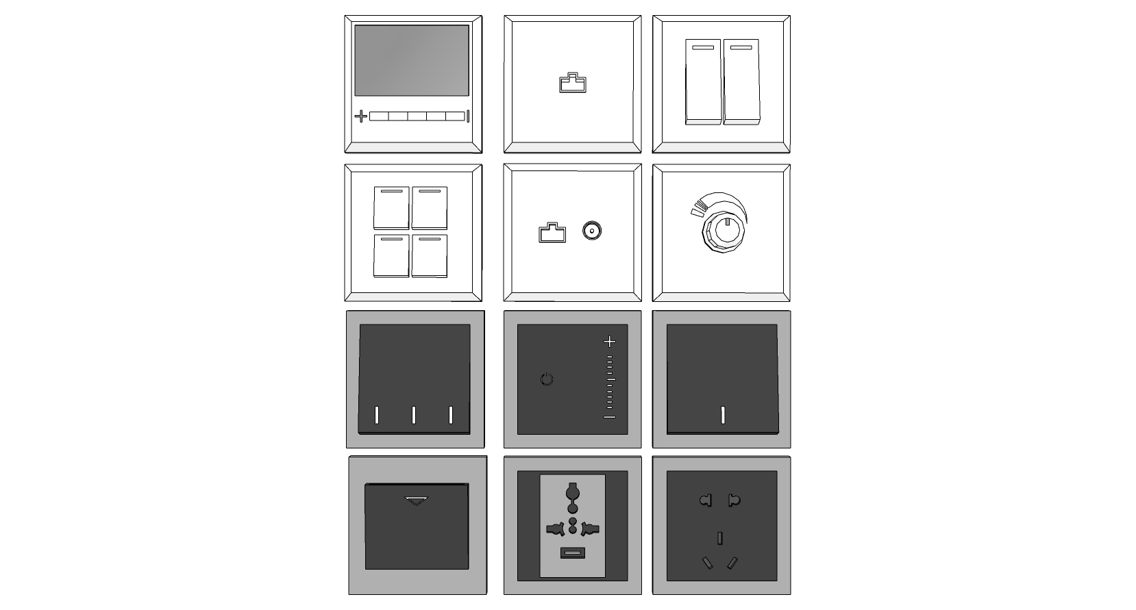 (22)开关插座五金件sketchup草图模型下载(1)