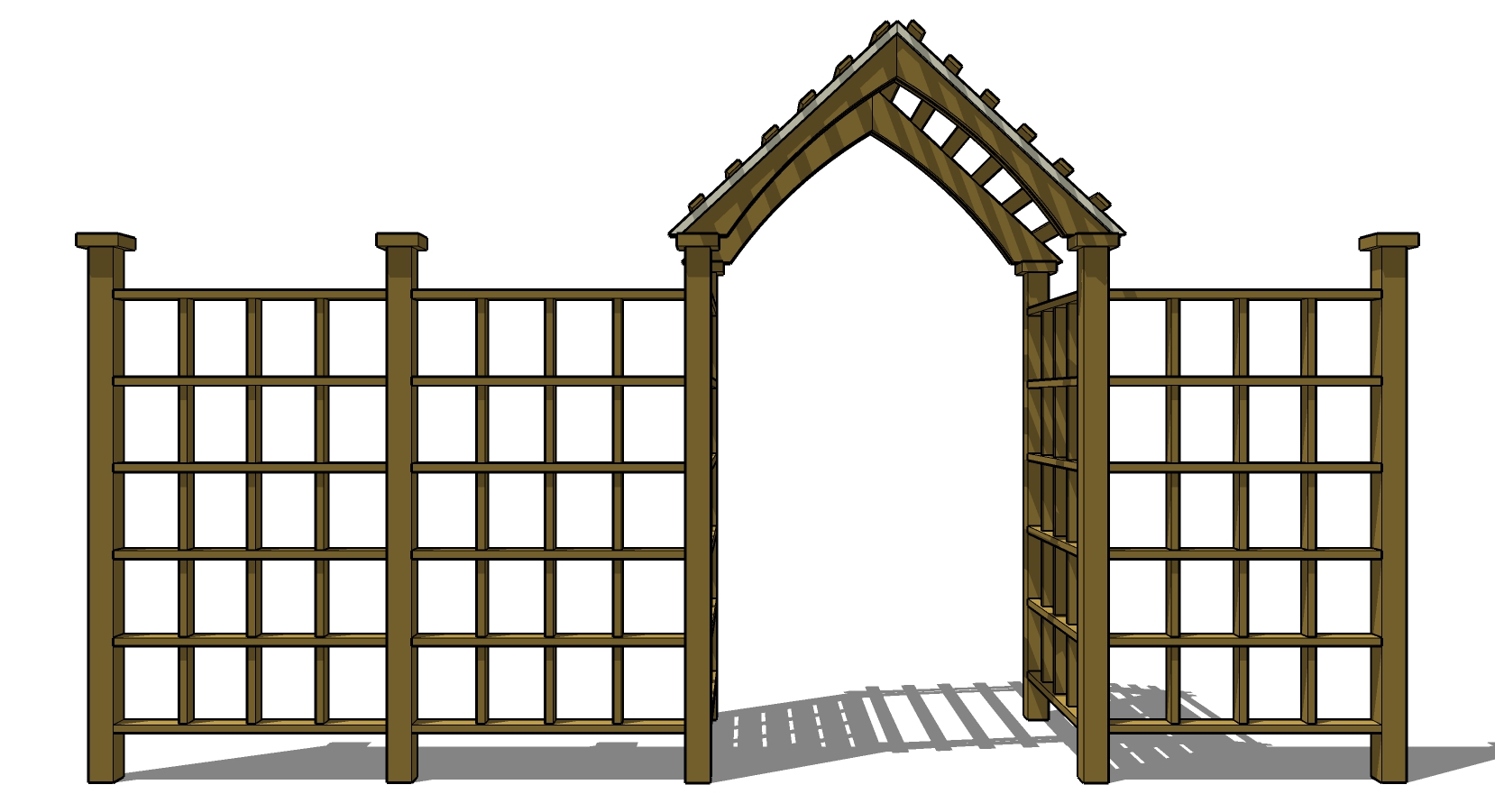 (9)欧式现代庭院木质防腐木连廊大门拱形门栅栏sketchup草图模型下载