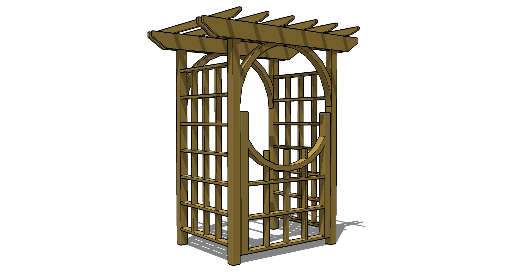 (8)欧式中式户外木质防腐木连廊大门拱形门sketchup草图模型下载