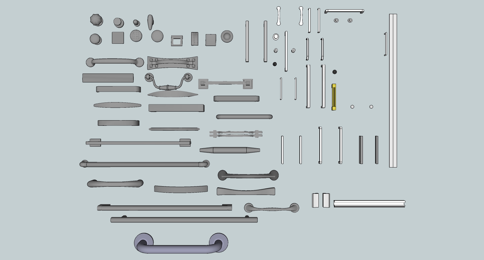 (13)现代门抽屉门拉手把手五金件sketchup草图模型下载(1)