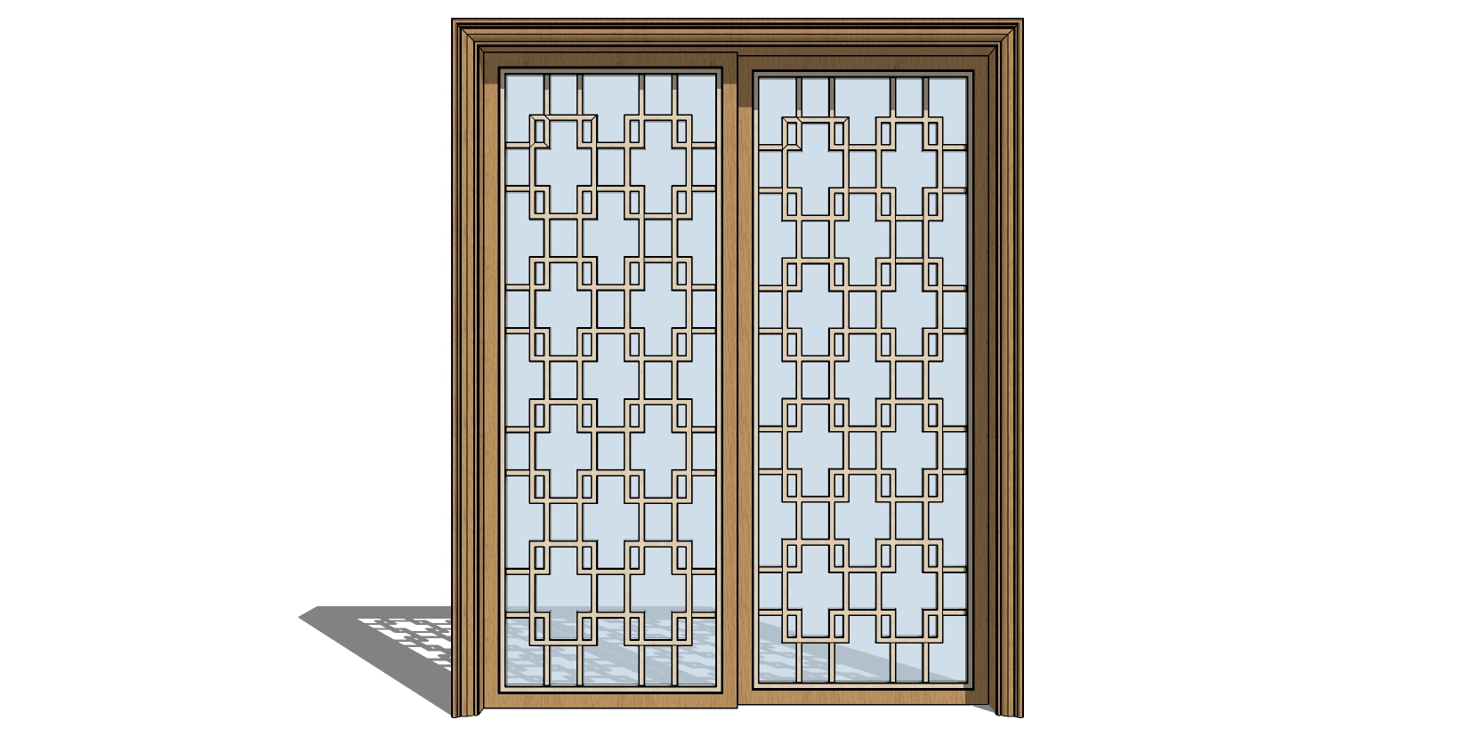 新中式玻璃花格推拉门门扇 SketchUp草图模型下载