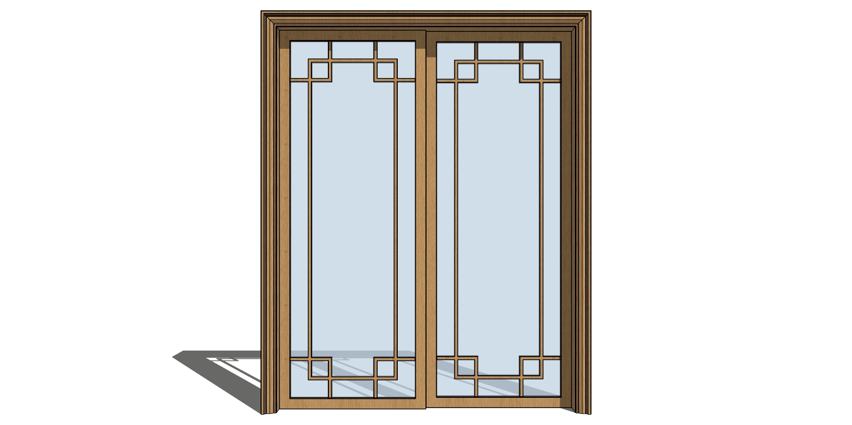 新中式玻璃花格推拉门门扇 SketchUp草图模型下载