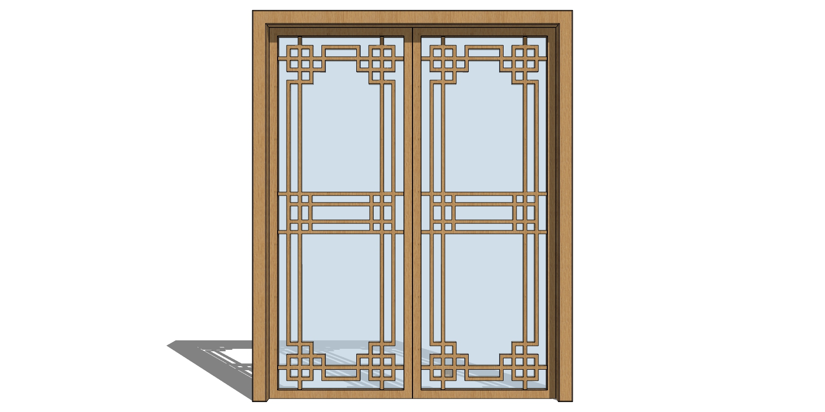 新中式玻璃花格推拉门门扇SketchUp草图模型下载