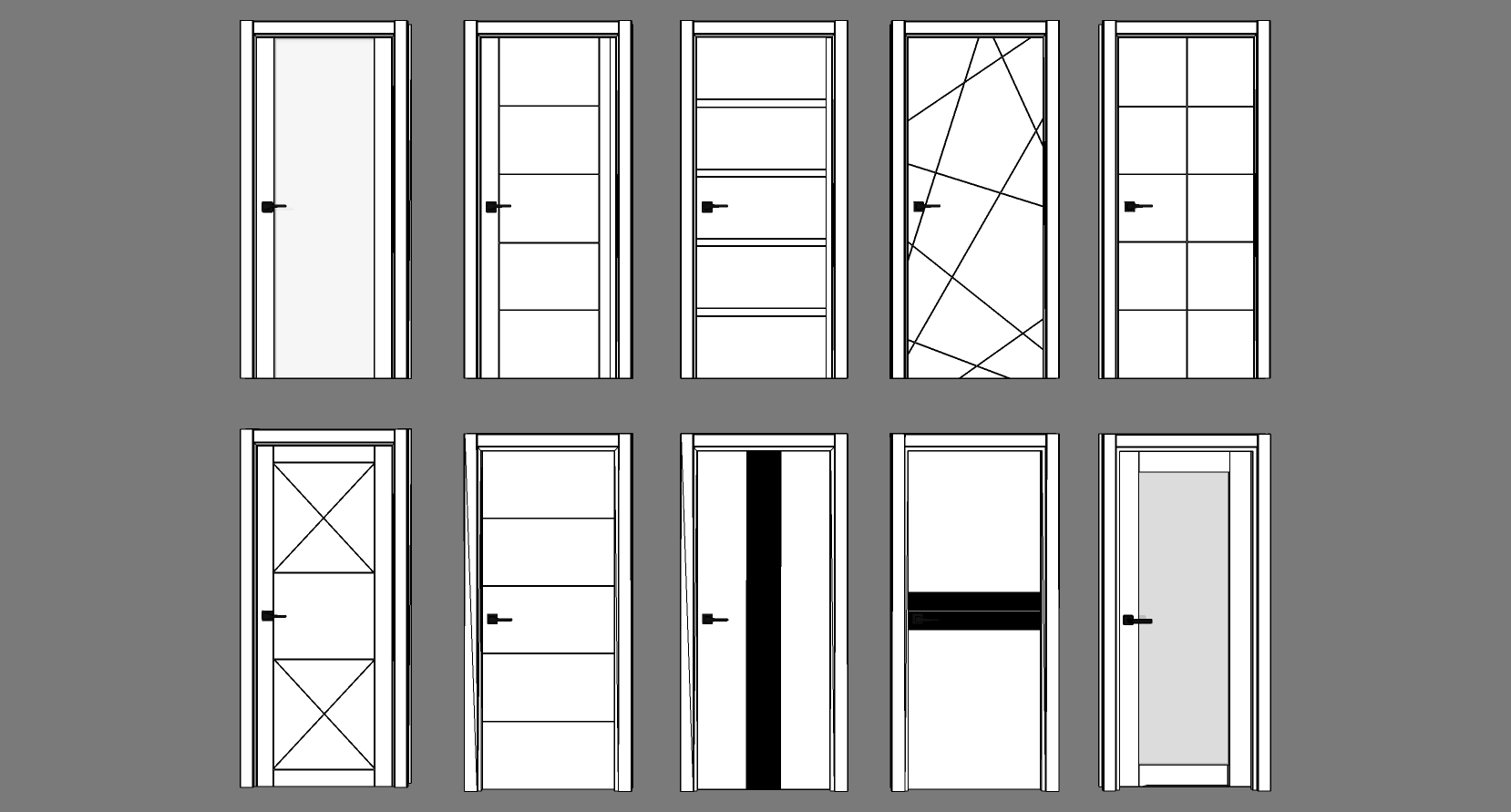 17现代白色实木花格单开门组合sketchup草图模型下载(1)