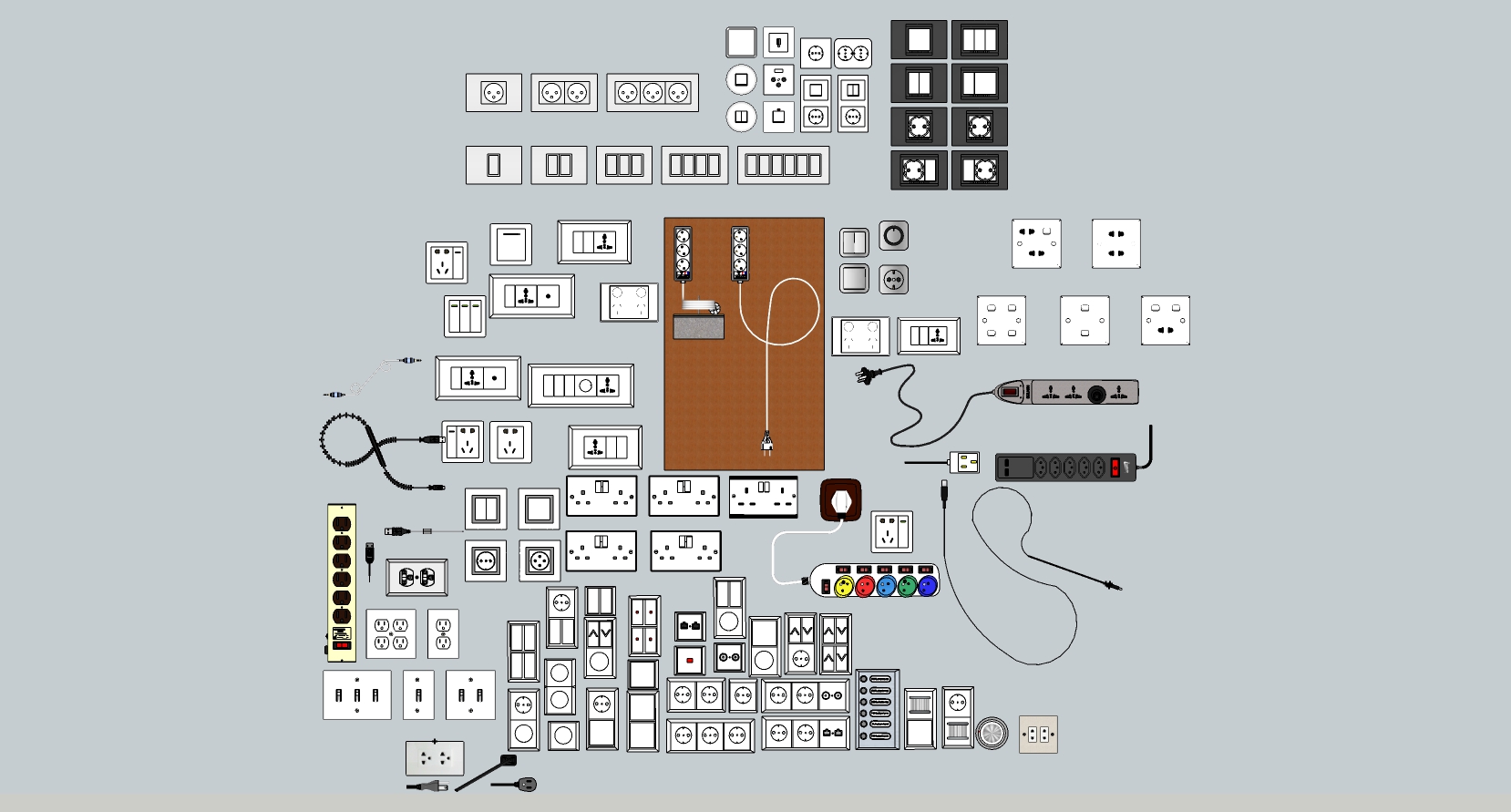 (38)开关插座插排电源开关sketchup草图模型下载