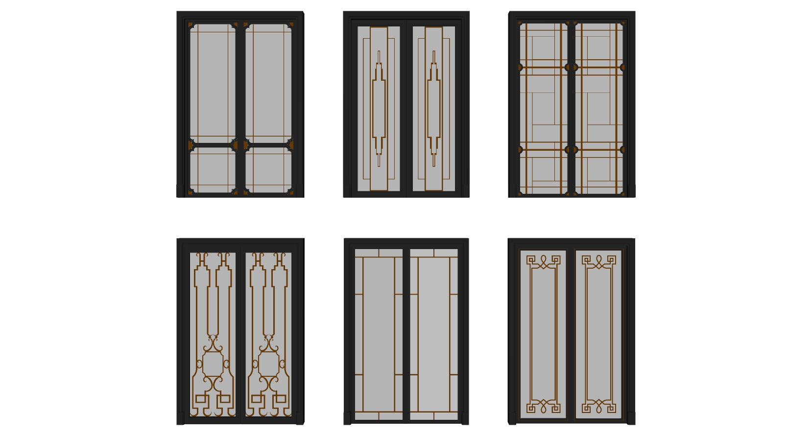 10新中式日式雕花玻璃花格花格推拉门组合sketchup草图模型下载