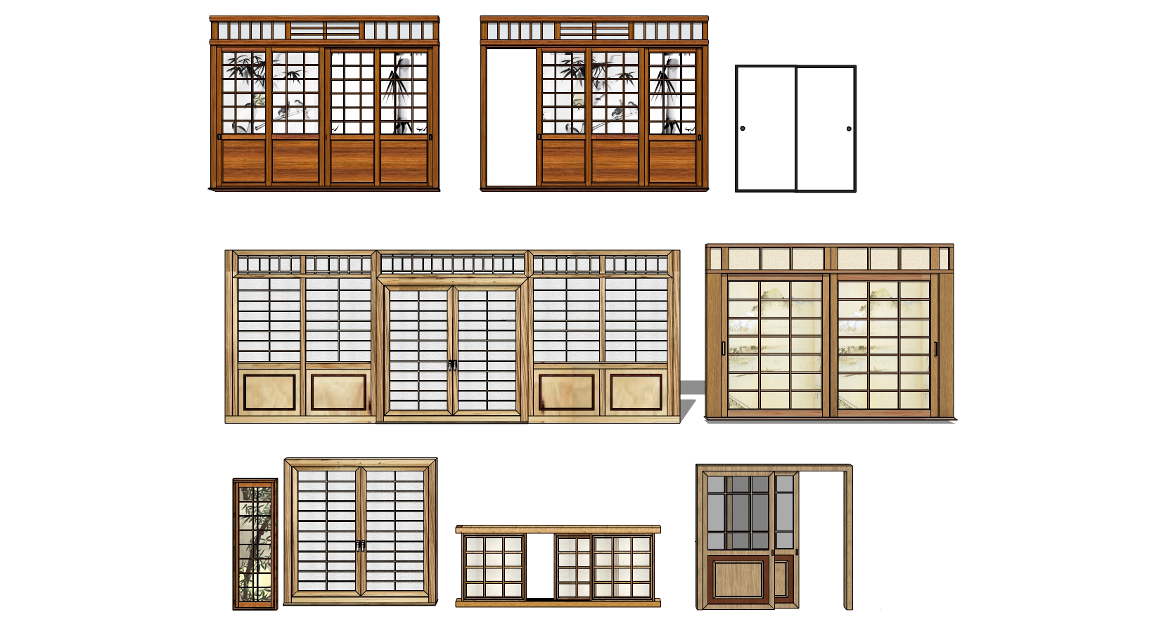 18新中式推拉门组合sketchup草图模型下载