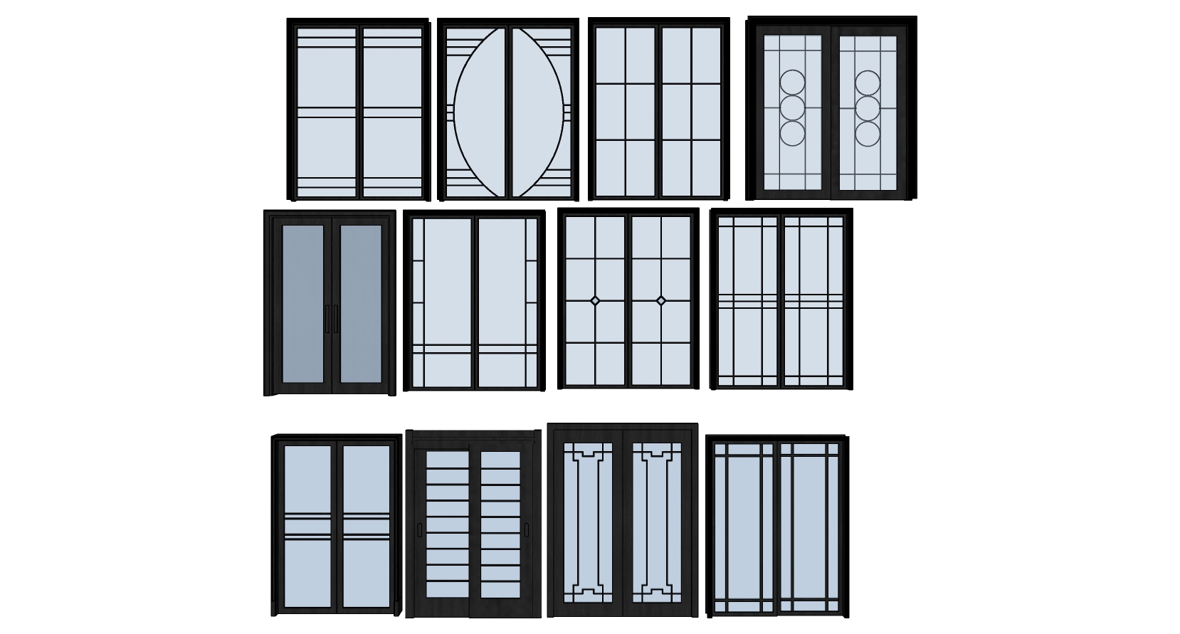 1新中式推拉门组合sketchup草图模型下载