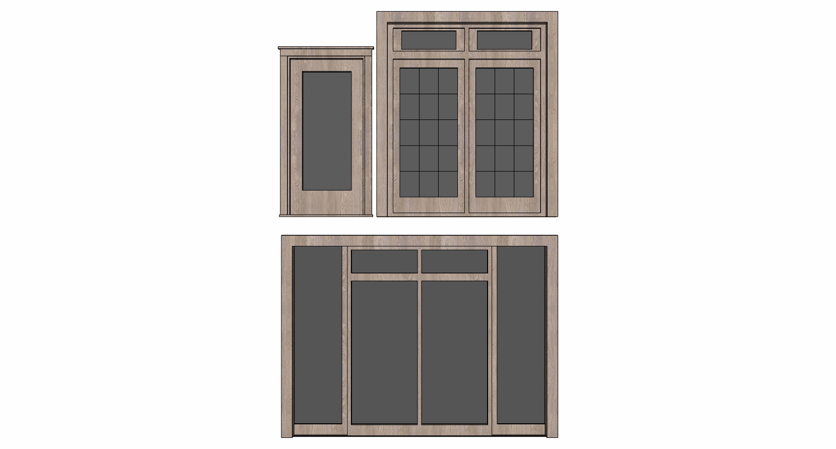 13现代实木玻璃花格双开门组合sketchup草图模型下载