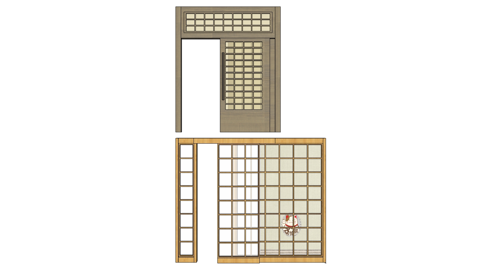 1新中式推拉门 sketchup草图模型下载(1)