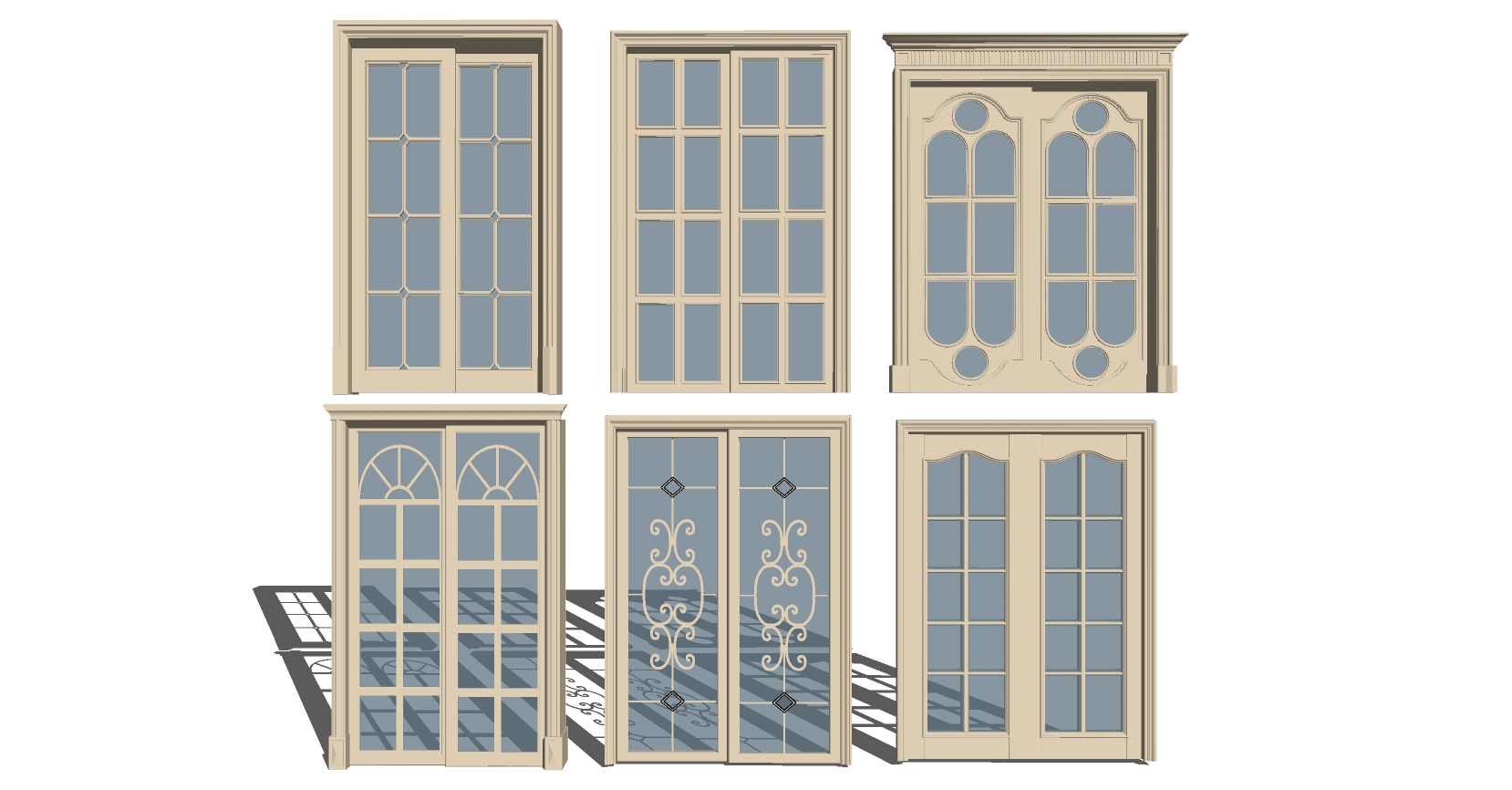 3欧式推拉门组合sketchup草图模型下载