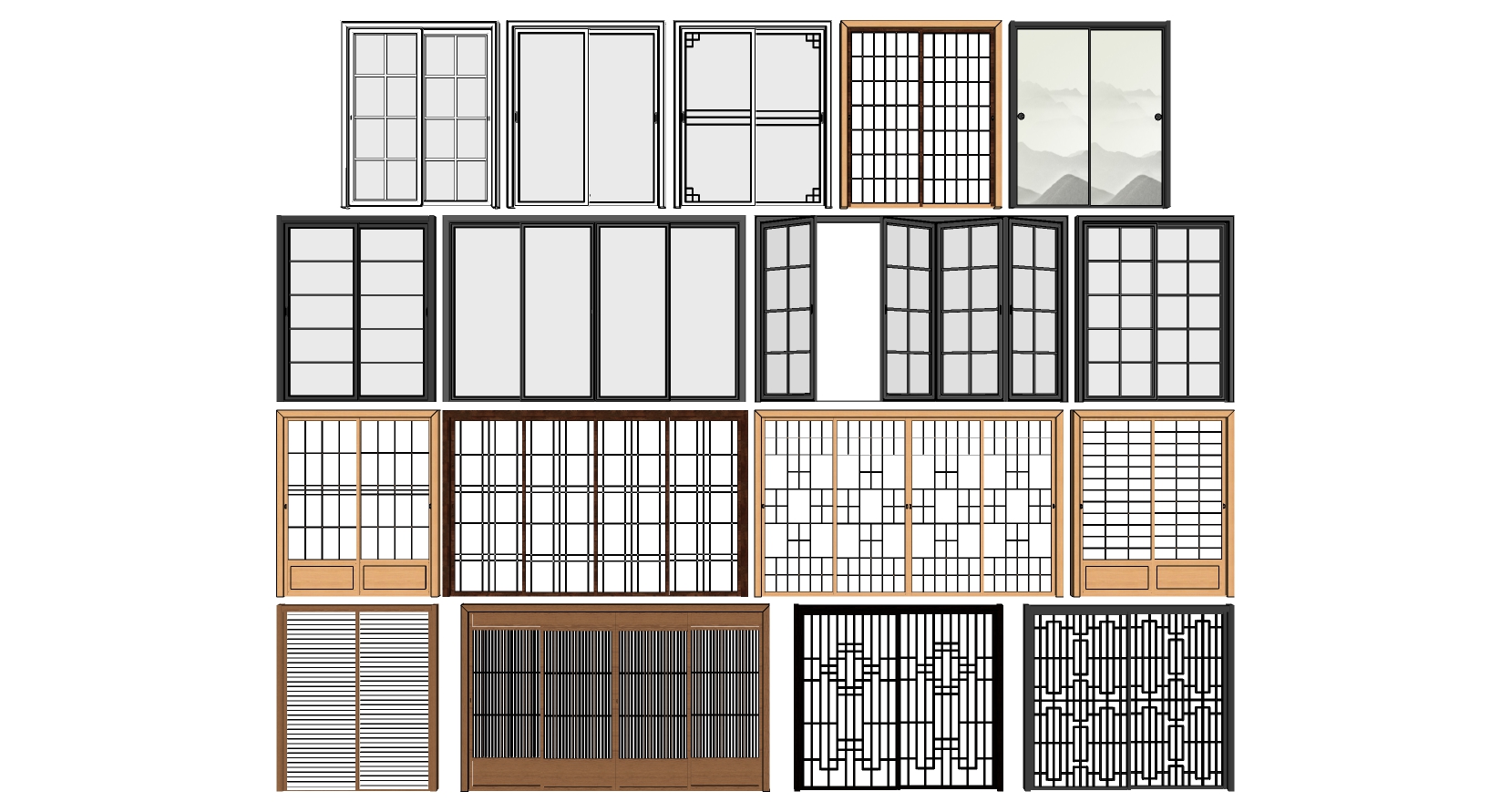 17新中式推拉门sketchup草图模型下载