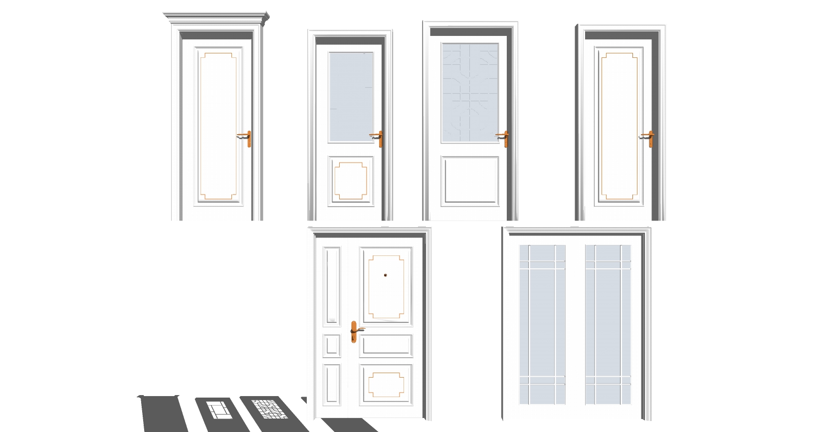 4新中式烤漆单开门子母门sketchup草图模型下载