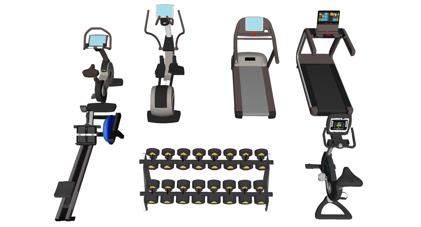 现代健身房健身娱乐器材sketchup草图模型下载