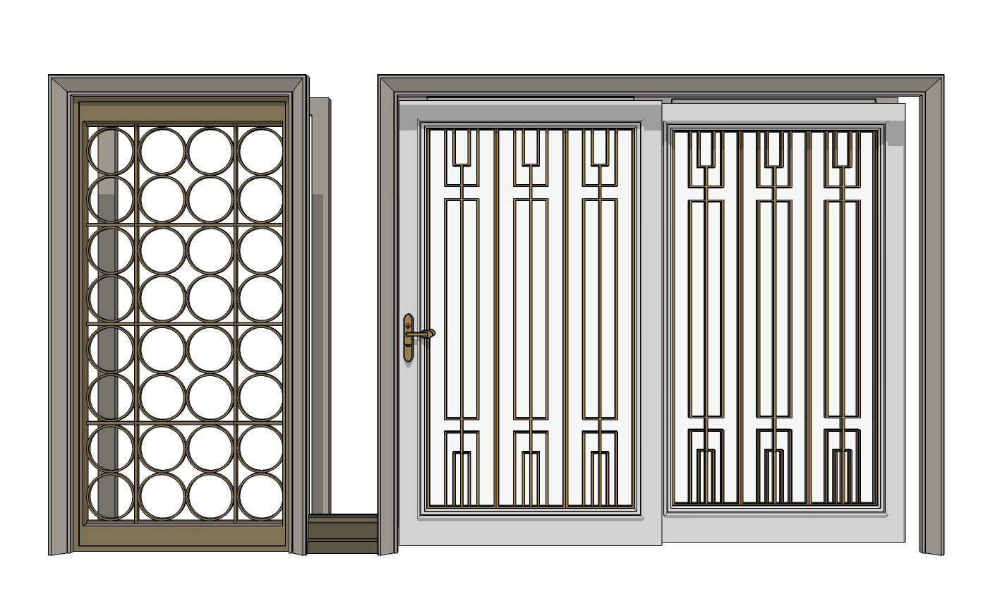 新中式简欧式金属花格隔断和推拉门门套sketchup草图模型下载(1)