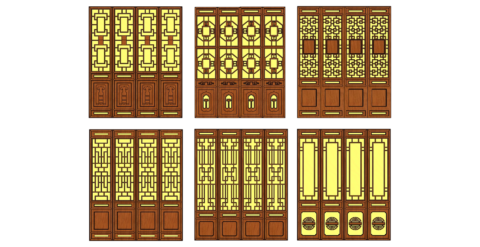 中式木花格屏风门扇SketchUp草图模型下载(1)