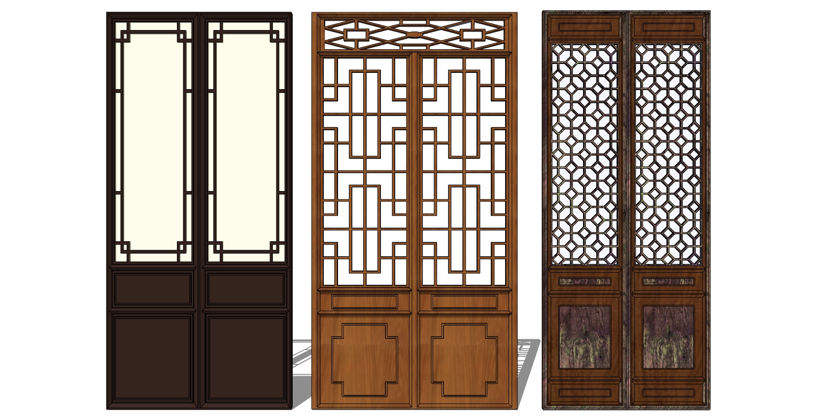 中式木花格屏风门扇SketchUp草图模型下载(1)