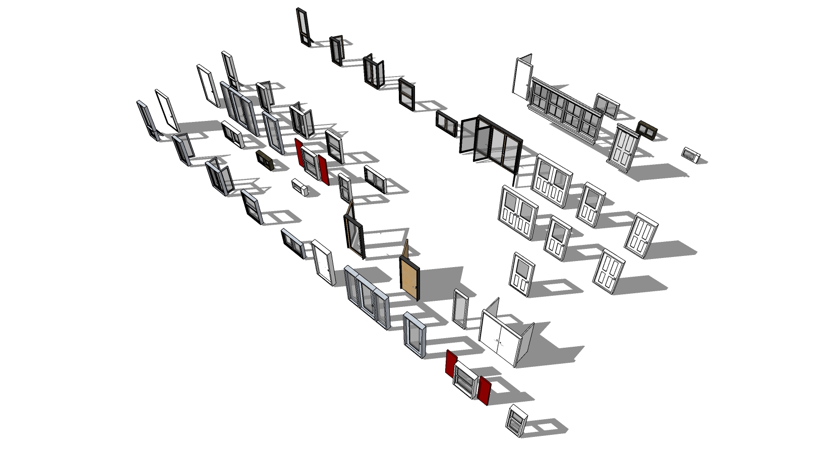 2现代平板门建筑窗sketchup草图模型下载(1)