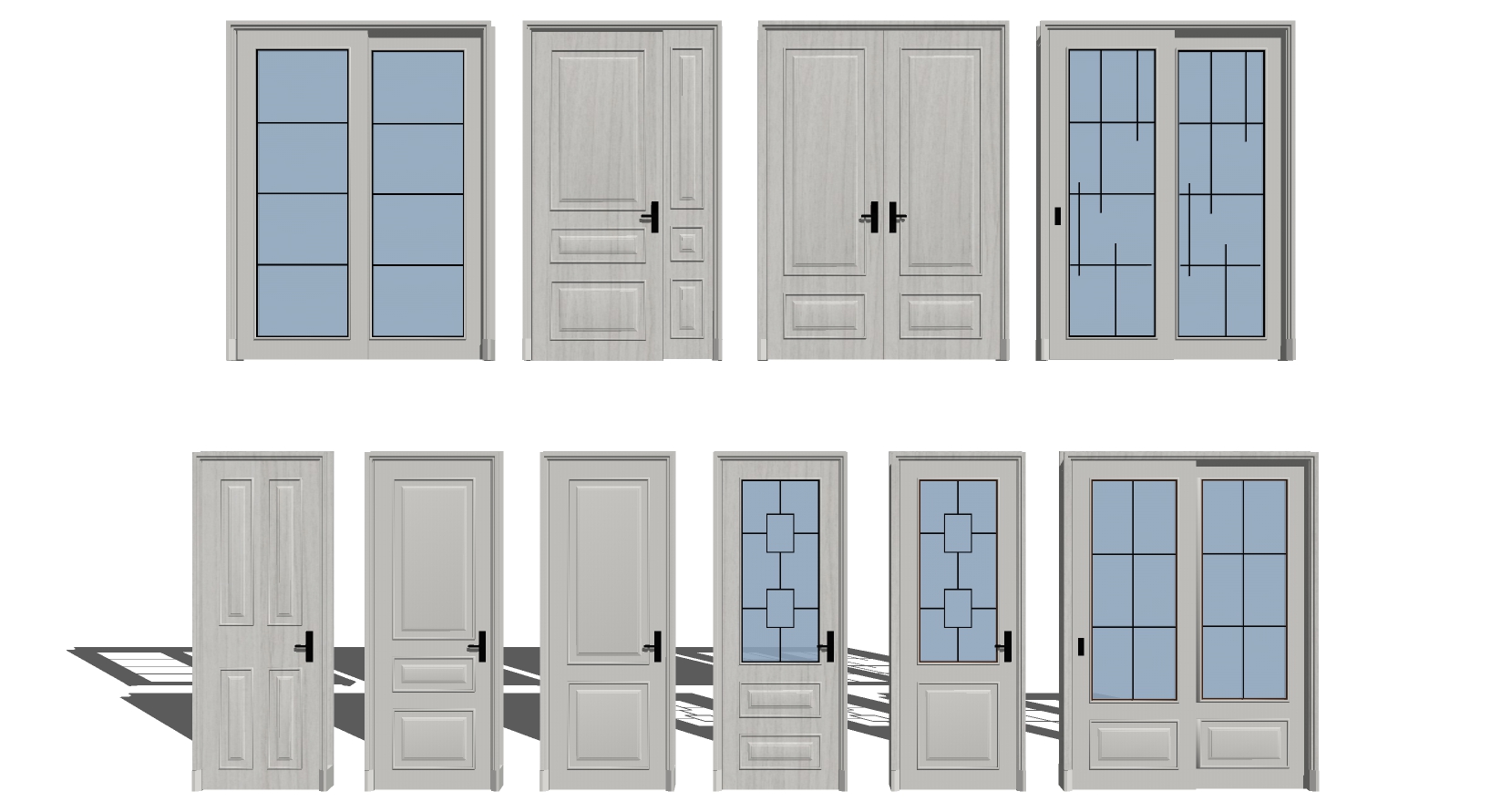 2现代新中式烤漆实木子母门sketchup草图模型下载(1)