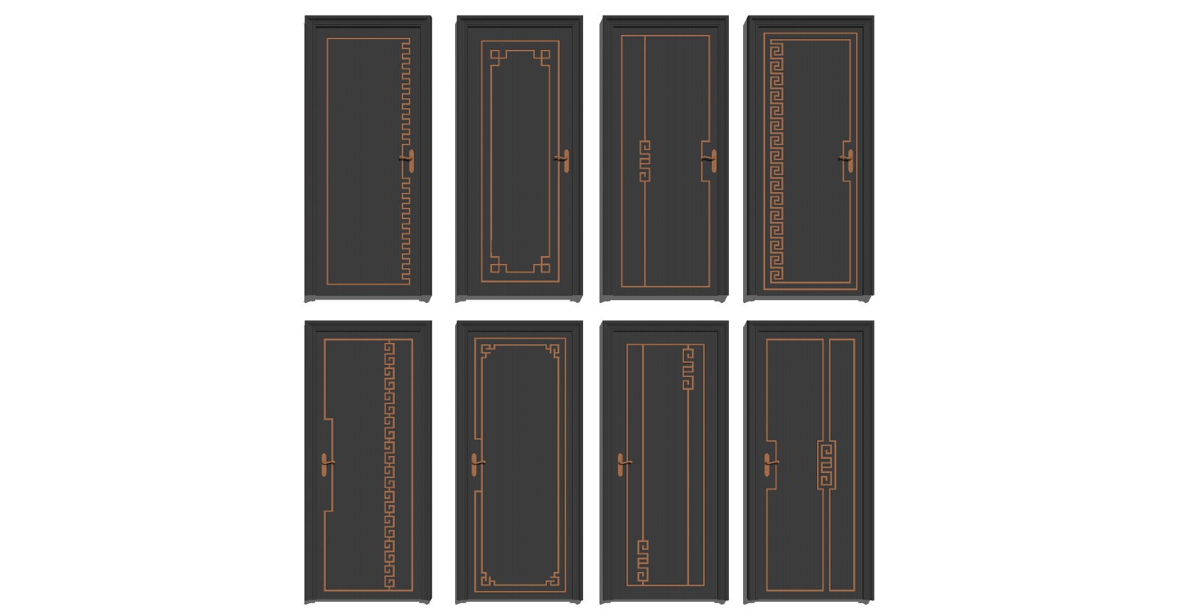 11新中式烤漆平开门 单开门房门 组合sketchup草图模型下载