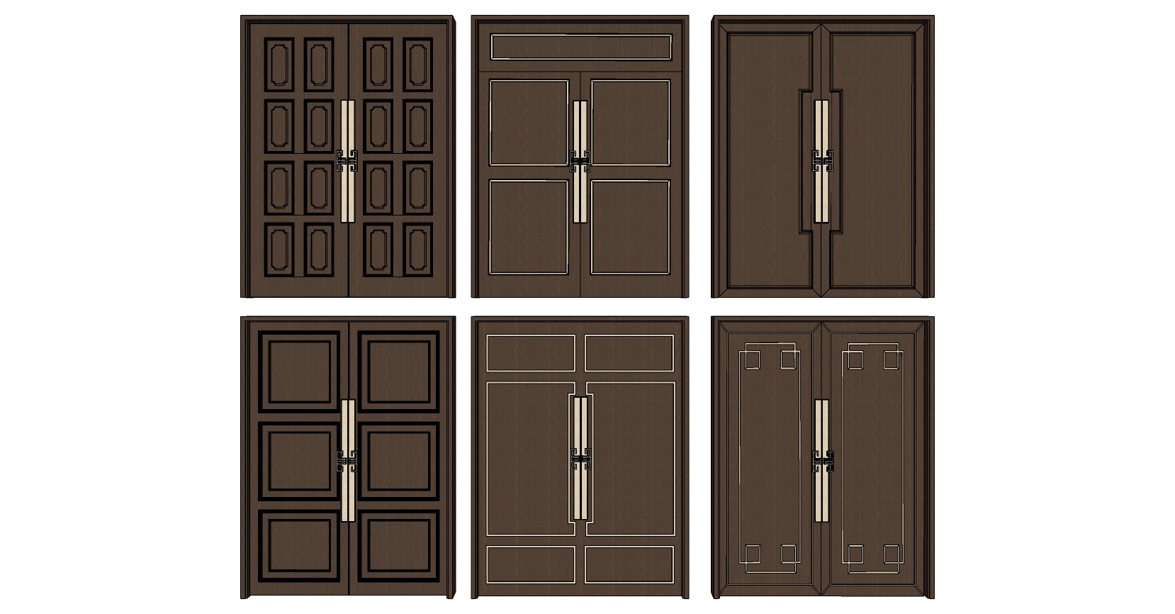 10新中式实木大门双开门组合sketchup草图模型下载(1)