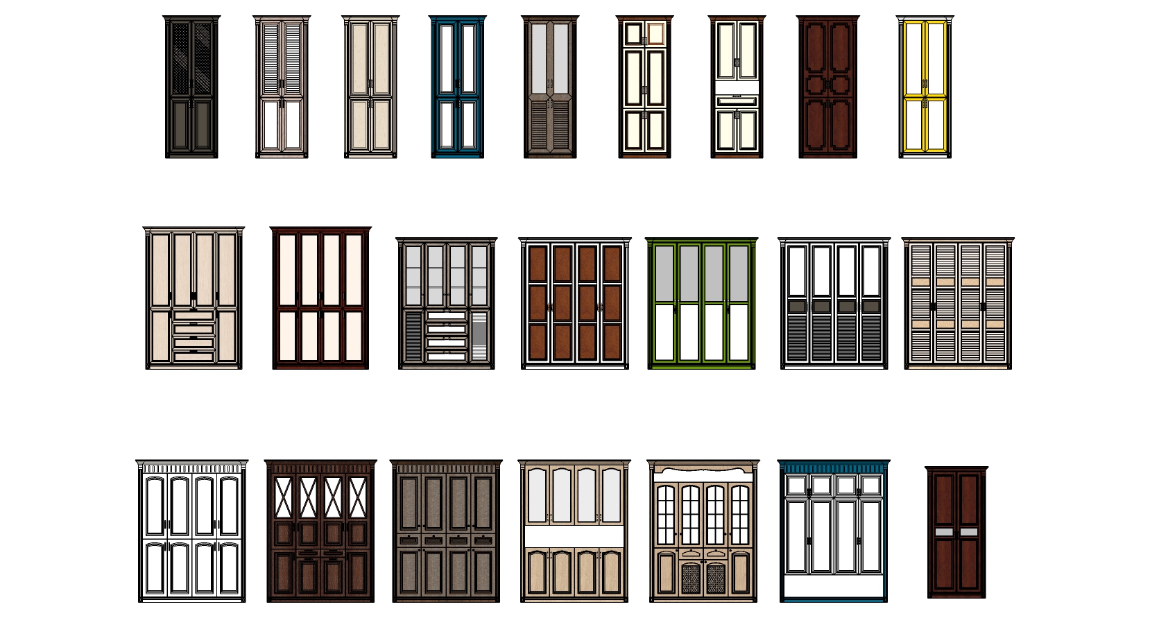3现代欧式法式美式厨房橱柜衣柜百叶门推拉门板sketchup草图模型下载(1)