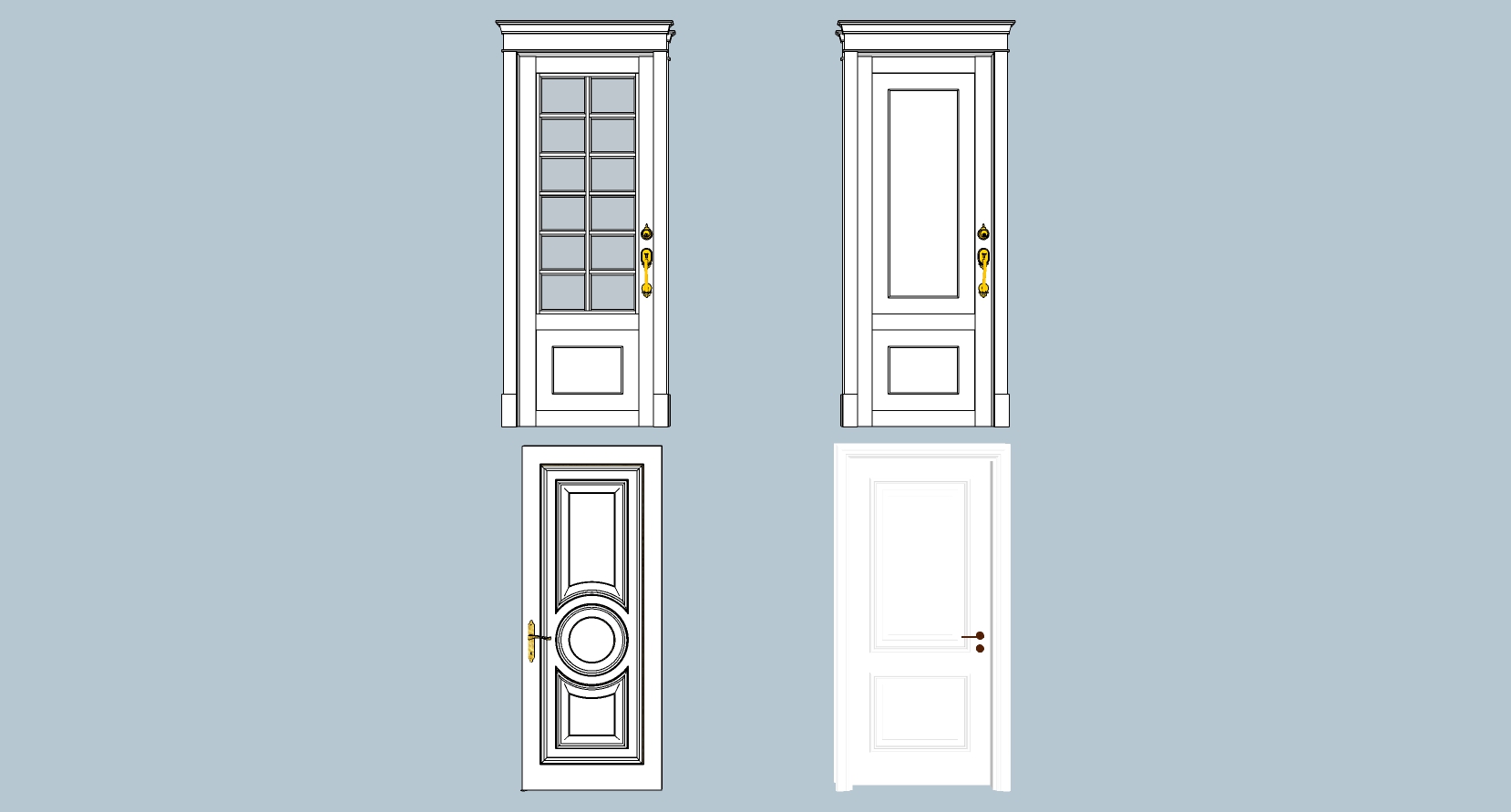 欧式法式单开门木门sketchup草图模型下载 (22)
