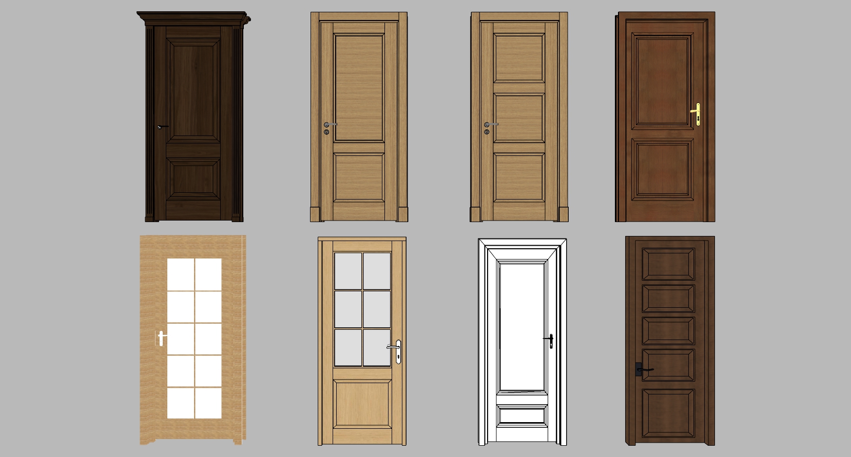 欧式法式单开门木门sketchup草图模型下载 (6)