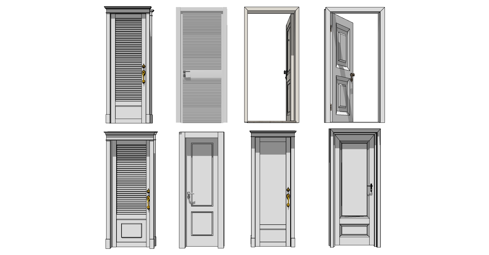 简欧式法式单开门木门sketchup草图模型下载 (16)