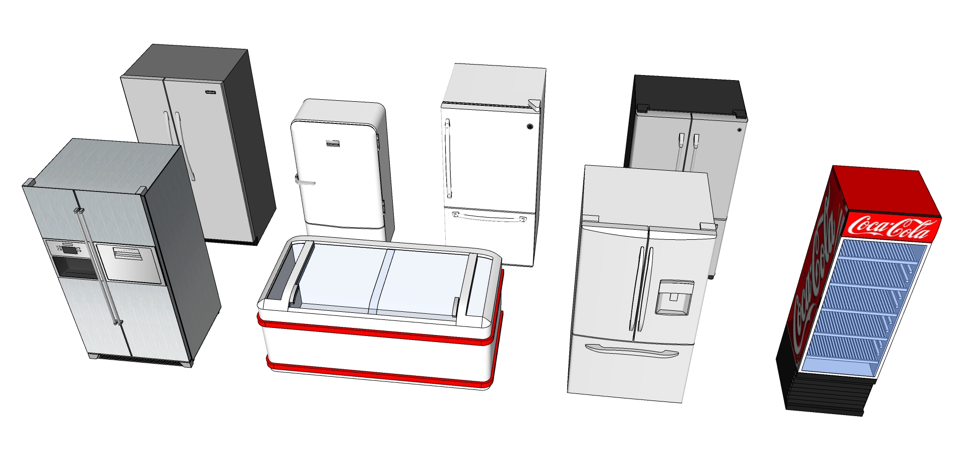 81八款 冰箱 冰柜 自助售卖机 双开 组合 单开 双门冰箱sketchup草图模型下载