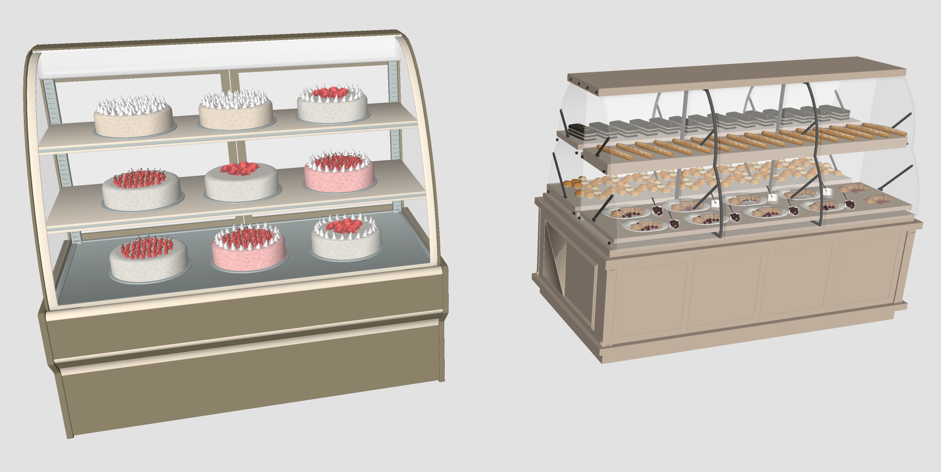 现代食品糕点蛋糕生日蛋糕糕点展示柜sketchup草图模型下载(1)