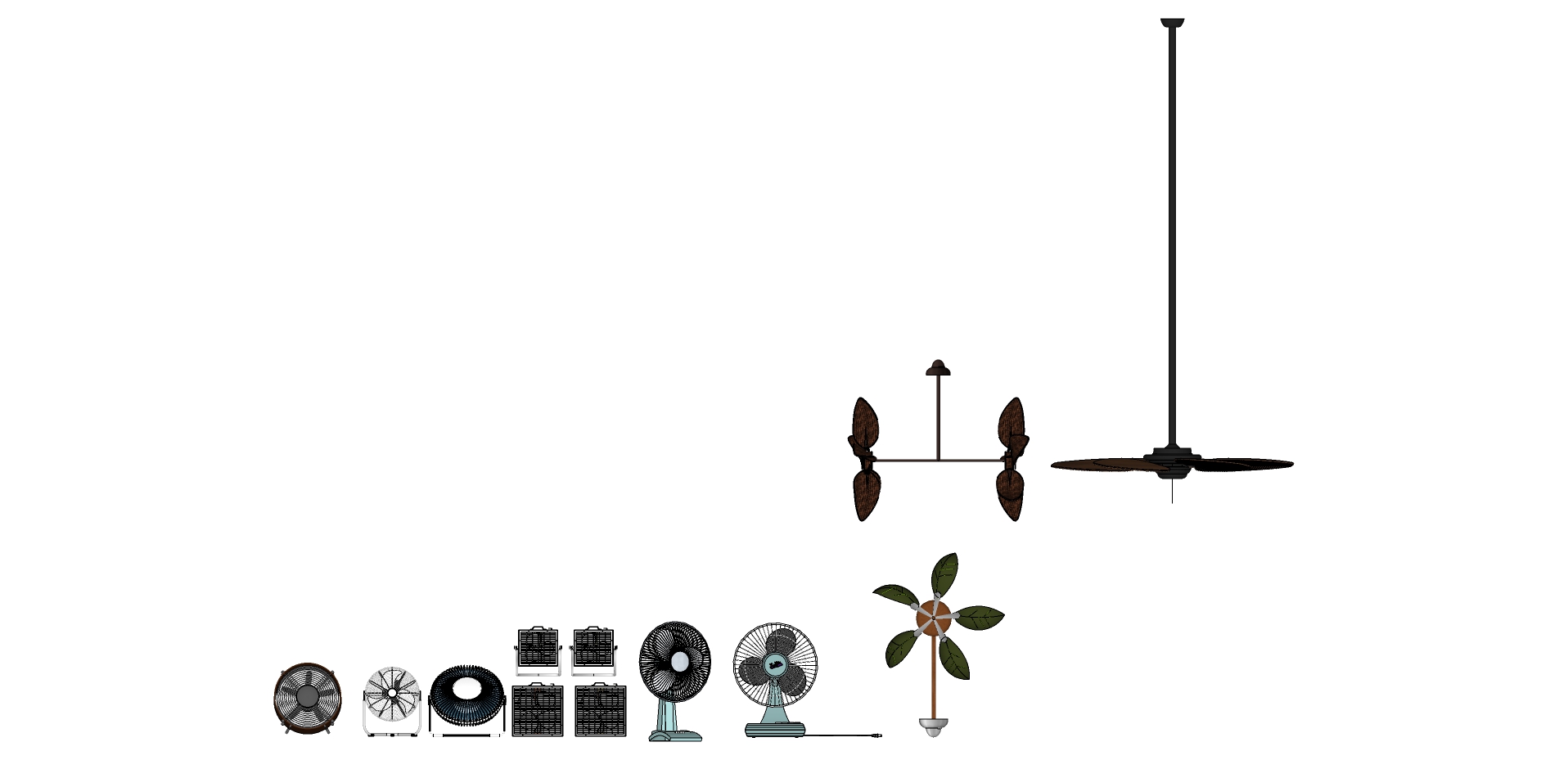 149立扇吊扇风扇组合sketchup草图模型下载(1)